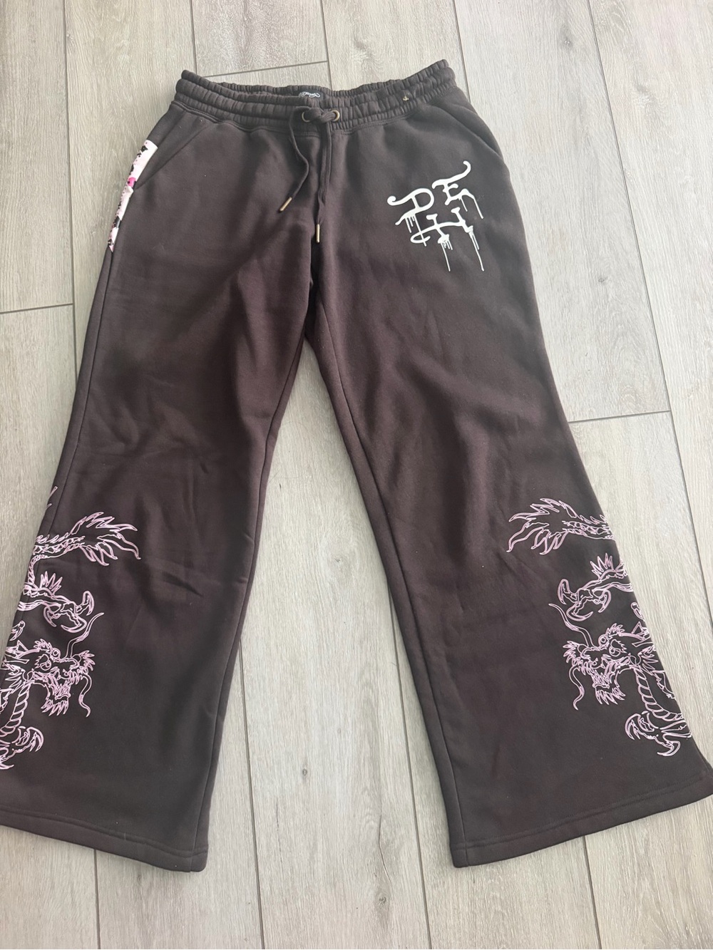 Ed Hardy Black Sweatpants with Pink Dragon Graphics